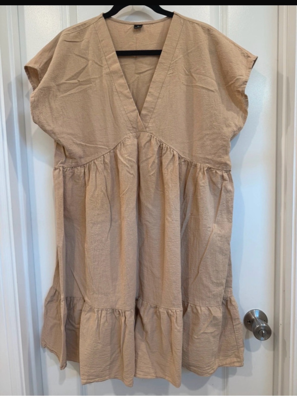 Shein Beige Cotton V-Neck Tiered Dress